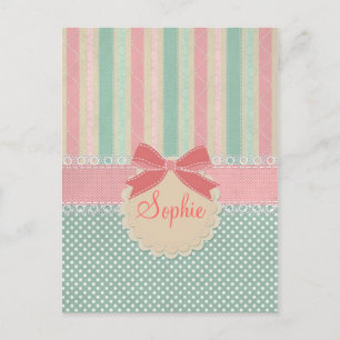 Cute elegant girly trendy vintage stripes postcard