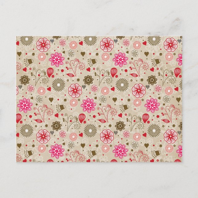 cute elegant girly vintage flowers hearts pattern postcard (Front)