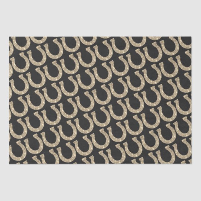 Cute Elegant Glam Horseshoe Gold Black Glitter Tissue Paper (Front)