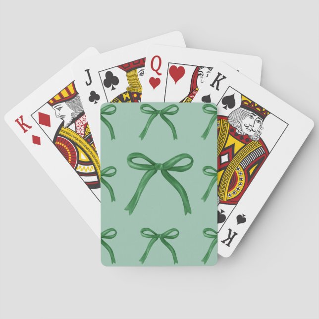 Cute elegant green bow pattern playing cards (Back)