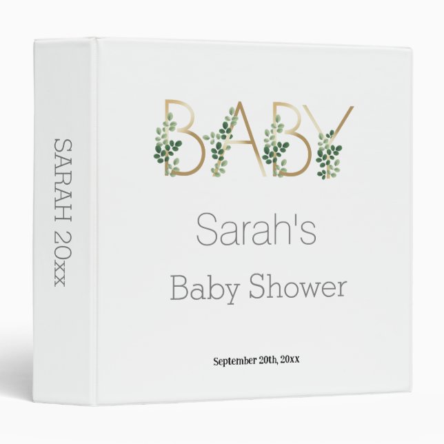 Cute Elegant Greenery Floral Baby Shower Binder (Front/Spine)
