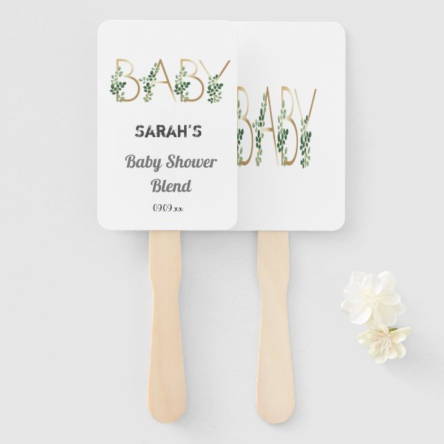 Cute Elegant Greenery Floral Baby Shower  Hand Fan (Front and Back)