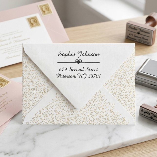 Cute Elegant Heart | Name Return Address  Self-inking Stamp (Creator Uploaded)