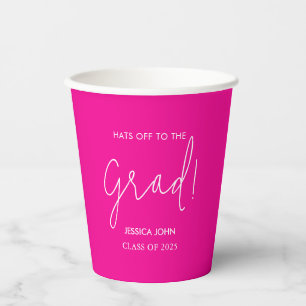 Cute Elegant hot pink Congratulations Graduation Paper Cups