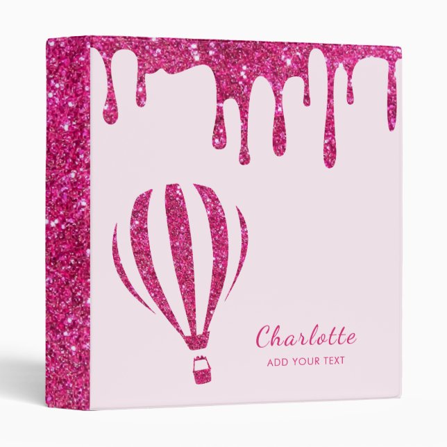 Cute elegant hot pink glitter monogram binder (Front/Spine)