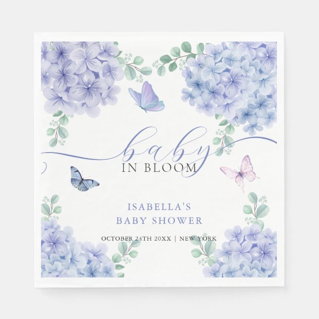 Cute Elegant Hydrangea Floral Garden Baby Shower  Napkin (Front)