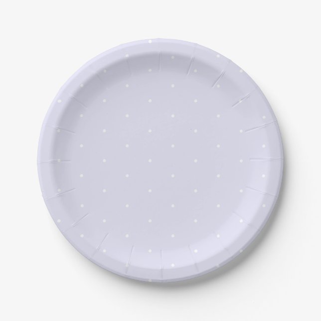 Cute elegant lavender lilac white tiny polka dots paper plate (Front)