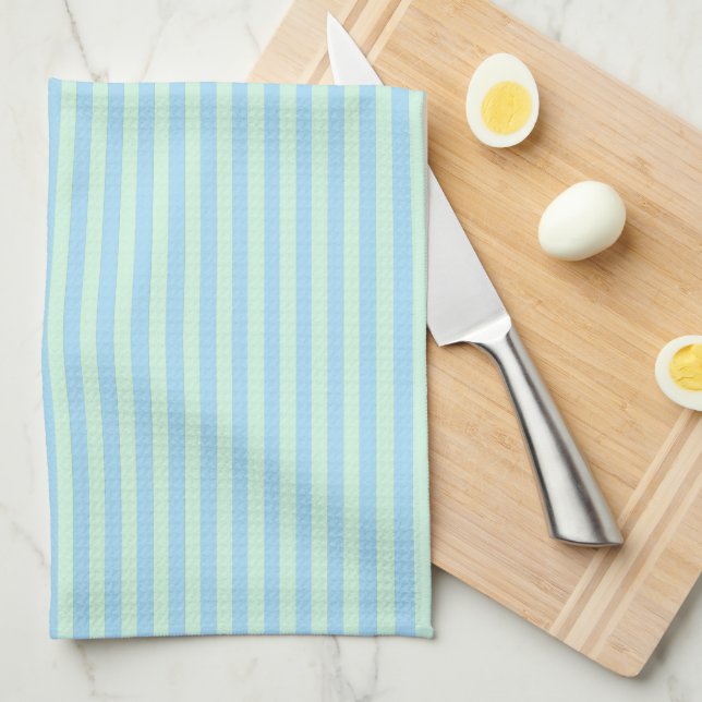 Cute Elegant Light Blue Peppermint Green Striped Kitchen Towel (Quarter Fold)