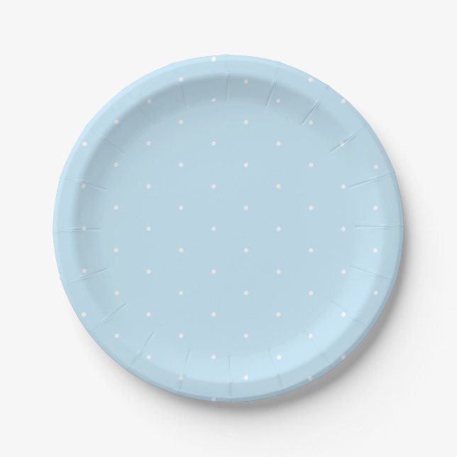 Cute elegant light blue white tiny polka dots paper plate (Front)