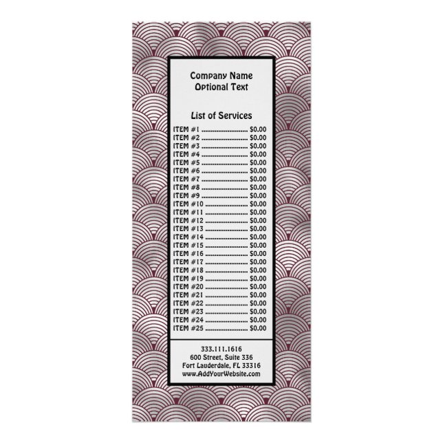 Cute Elegant Maroon Grey Art Deco Pattern Rack Card (Front)