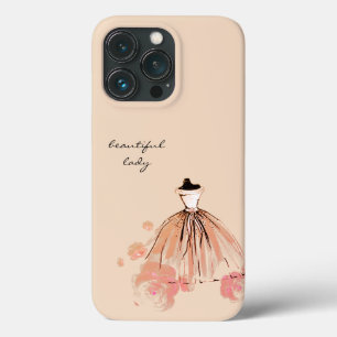 Cute Elegant Modern Girly Pink Flowers and Dress iPhone 13 Pro Case