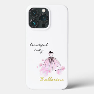 cute elegant modern girly pink flowers and dress iPhone 13 pro case