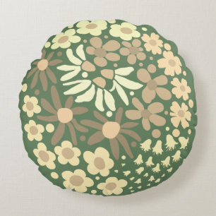Cute Elegant Modern Retro Beige Flowers Sage Round Pillow