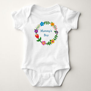 Cute Elegant Mommy's Boy Love Floral Frame Flowers Baby Bodysuit