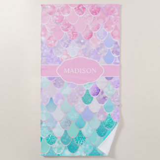 Cute Elegant Nautical Mermaid Monogram Beach Towel