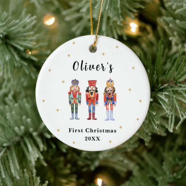 Cute Elegant Nutcracker Baby's Frist Christmas  Ceramic Ornament (Tree)