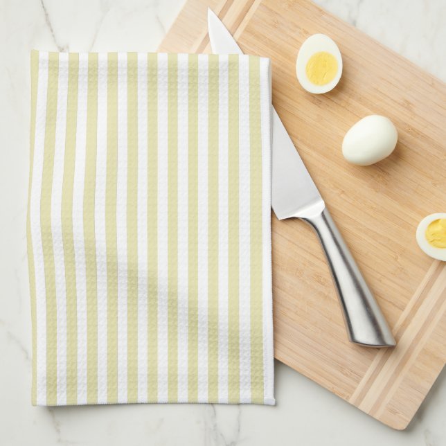 Cute Elegant Pale Goldenrod and White Striped Kitchen Towel (Quarter Fold)