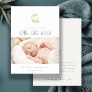 Cute Elegant Pastel Bird Photo Birth Announcement
