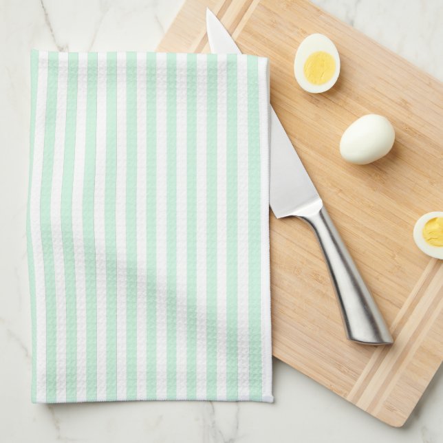 Cute Elegant Peppermint Green and White Striped Kitchen Towel (Quarter Fold)