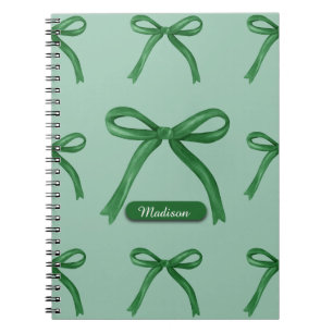 Cute elegant personalized green bow pattern notebook