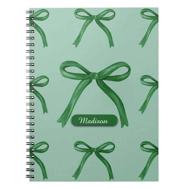 Cute elegant personalized green bow pattern notebook (Front)