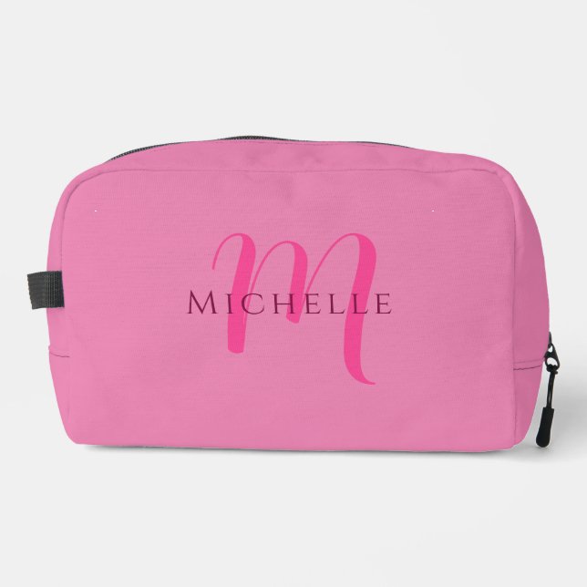 Cute Elegant Pink Calligraphy Script Name Template Dopp Kit (Front)