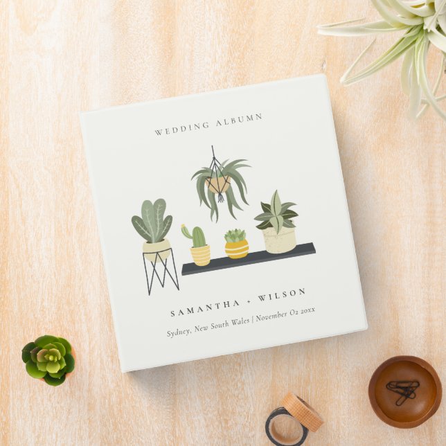 Cute Elegant Potted Leafy Succulent Plants Wedding Binder (In Situ)