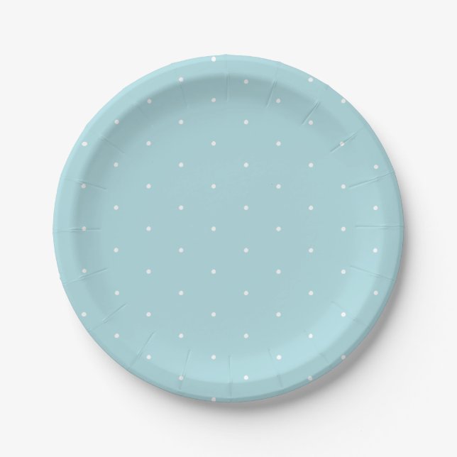Cute elegant powder blue tiny polka dots pattern paper plate (Front)
