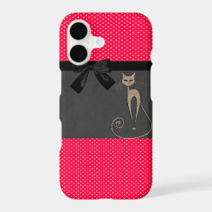 Cute Elegant Red Polka Dots Black Bow Cat