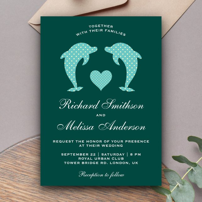 Cute Elegant Romantic Dolphins Wedding Invitation (Creator Uploaded)