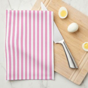 Cute Elegant Rose Pink Sherbet and White Striped Kitchen Towel