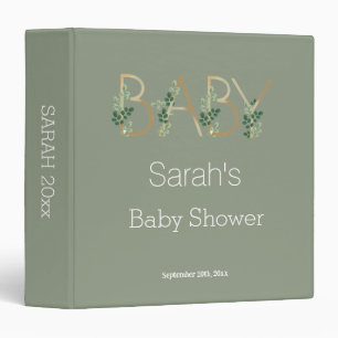 Cute Elegant Sage Greenery Floral Baby Shower Binder