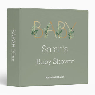 Cute Elegant Sage Greenery Floral Baby Shower Binder