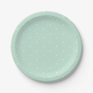 Cute elegant seafoam mint green tiny polka dots paper plate