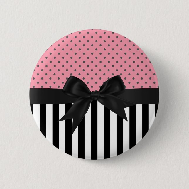 Cute elegant trendy stripes polka dots pattern 2 inch round button (Front)