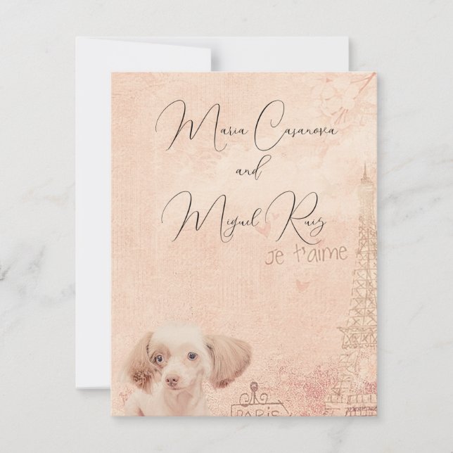 cute elegant vintage dog paris invitation (Front)