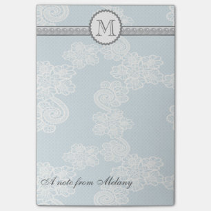 Cute elegant vintage floral lace pearl monogram post-it notes