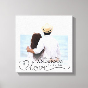 Cute Elegant White Mr and Mrs Photo Wedding Canvas Print