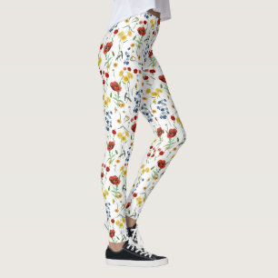 Cute Elegant Wildflowers on White Leggings