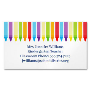 Cute Elementary School Teacher Crayons Magnetic Business Card