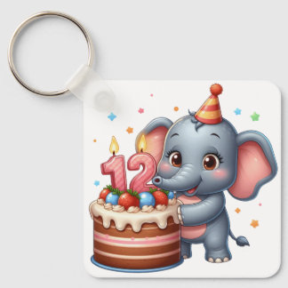 Cute Elephant 12th Birthday Keychain