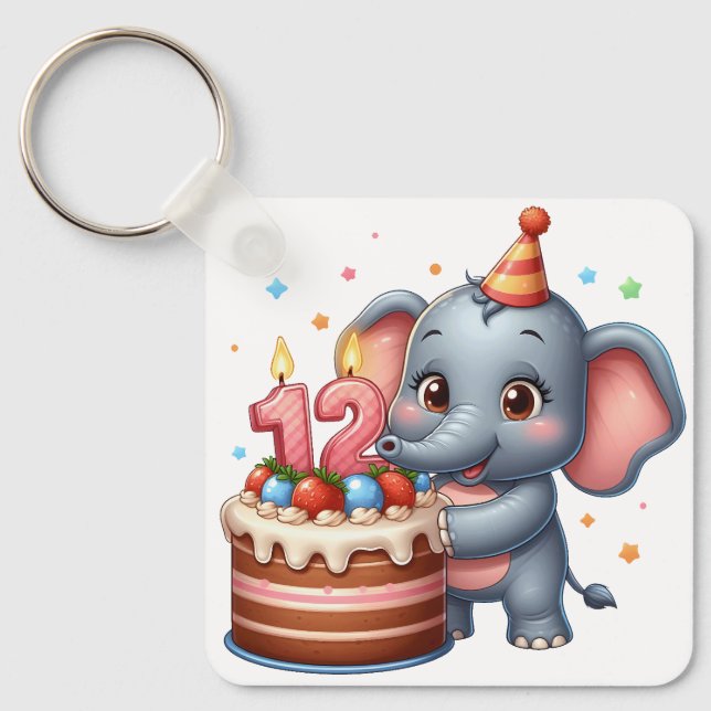 Cute Elephant 12th Birthday Keychain (Front)