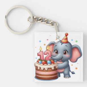 Cute Elephant 12th Birthday Keychain