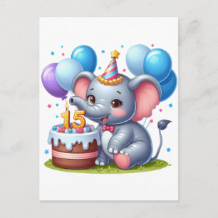 Cute Elephant 15th Birthday Holiday Postcard
