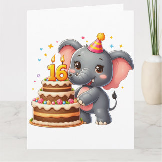 Cute Elephant 16th Birthday Card