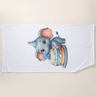Cute Elephant 2nd Birthday Beach Towel
