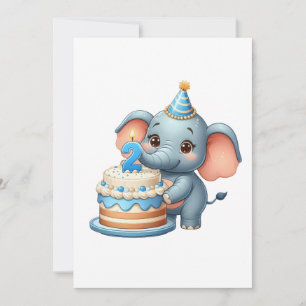 Cute Elephant 2nd Birthday Card
