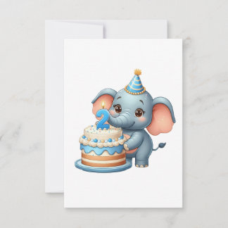Cute Elephant 2nd Birthday Invitation