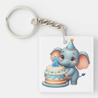 Cute Elephant 2nd Birthday Keychain