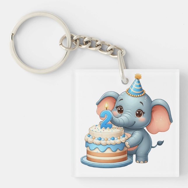 Cute Elephant 2nd Birthday Keychain (Front)